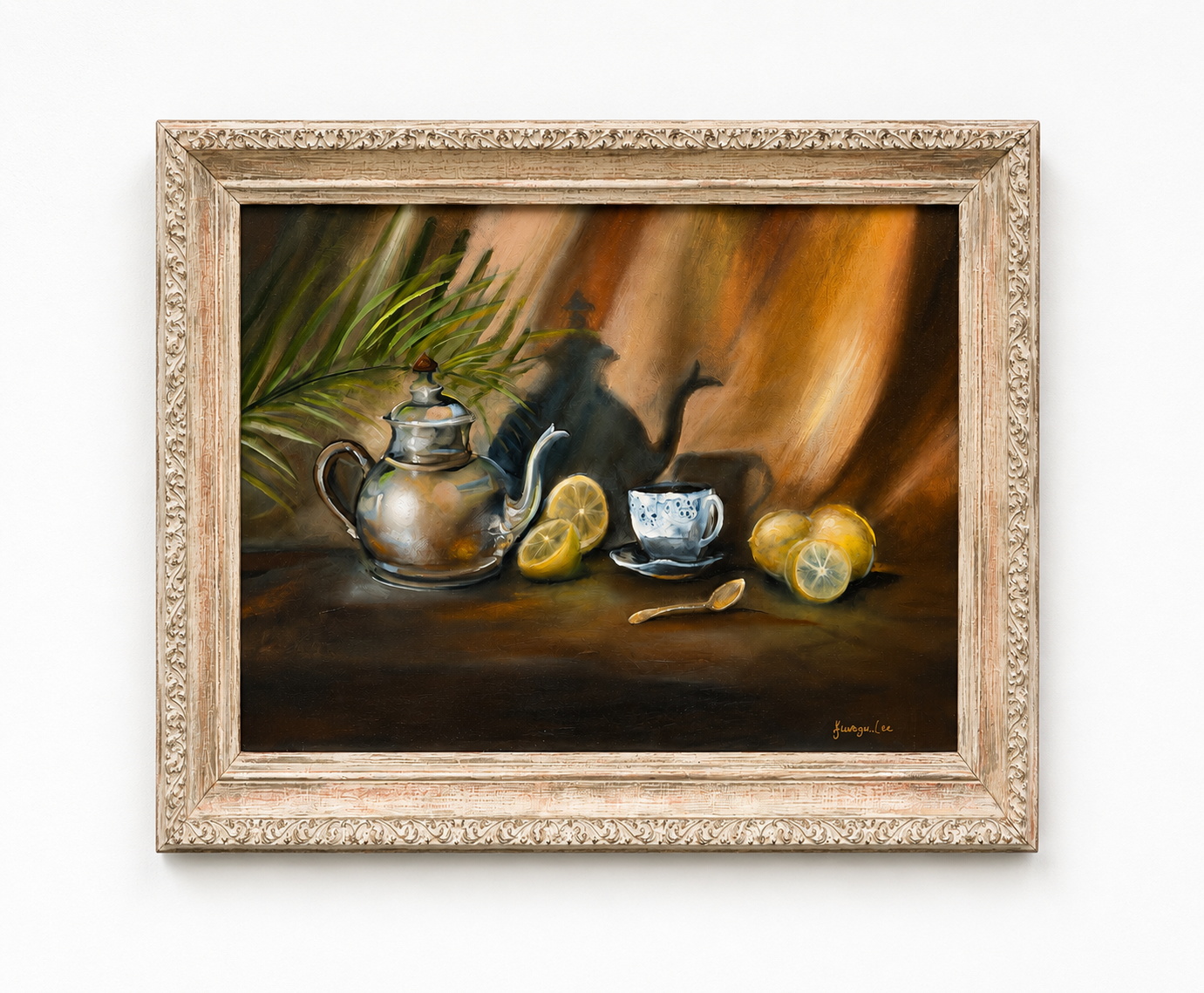 Heather Lee Chambers
"The Afternoon Pour" 
Antique Frame 
Oil on Linen
$650