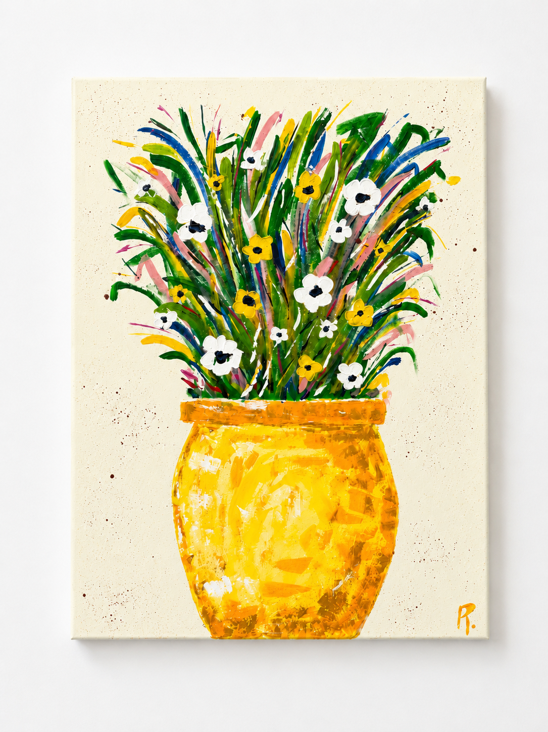 Randy DeCoudres
"Birthday Flowers Big Yellow Pot" 
Acrylic on Canvas
$175
