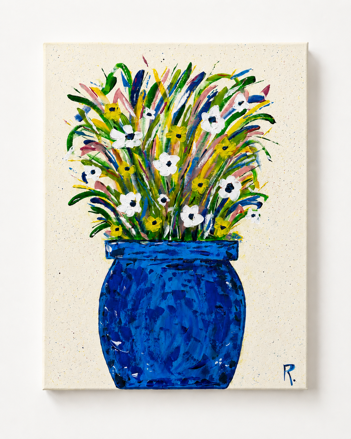 Randy DeCoudres
"Birthday Flowers Big Blue Pot" 
Acrylic on Canvas
$175