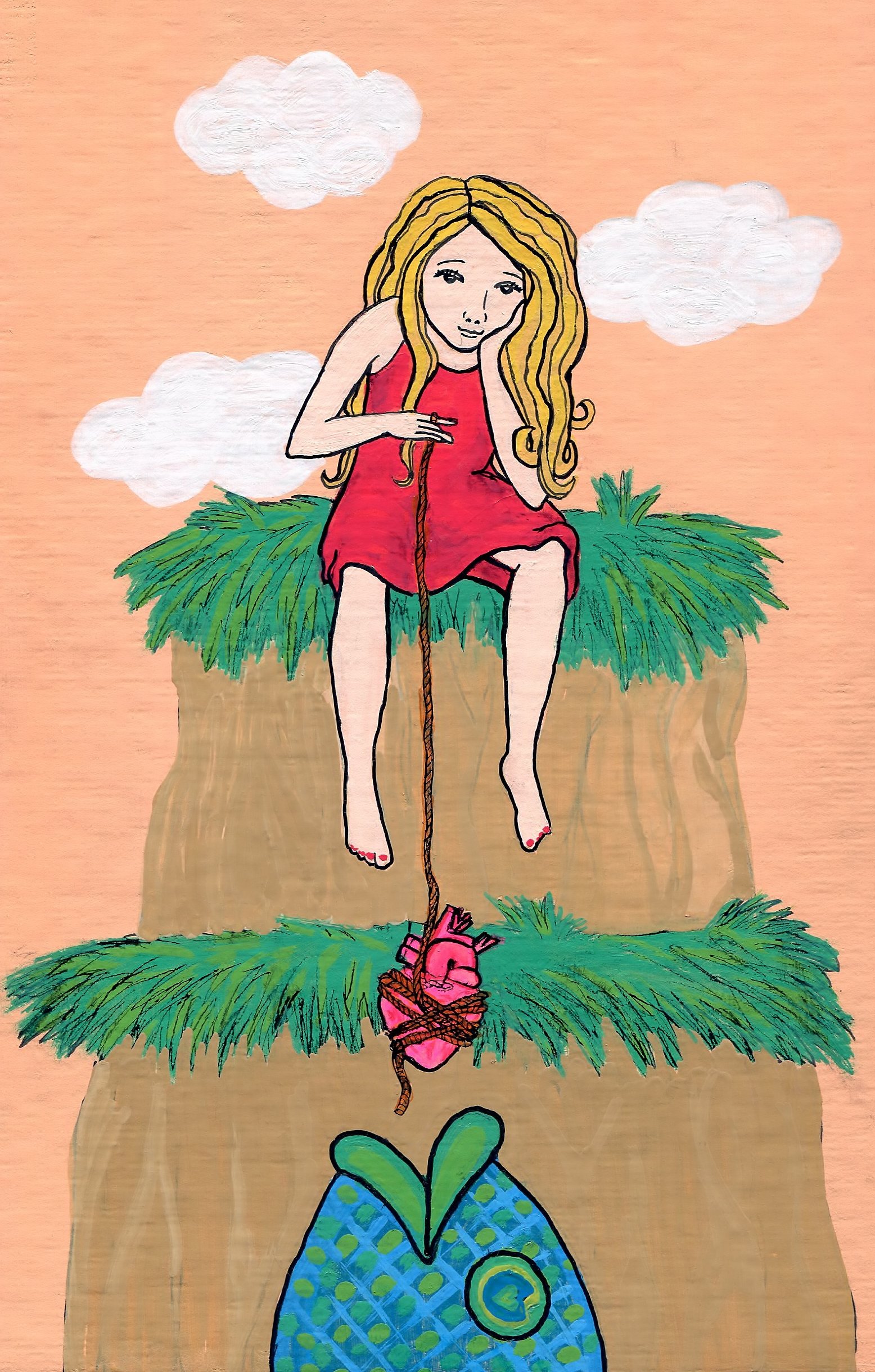 Gone Fishin, Acrylic, Paintmarker and Ink on Cardboard, 2011
