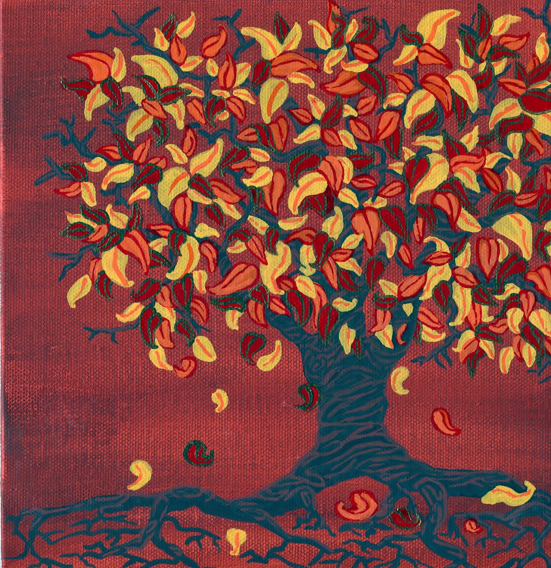 Autumn, Acrylic and Paintmarker on Canvas Board, 2012