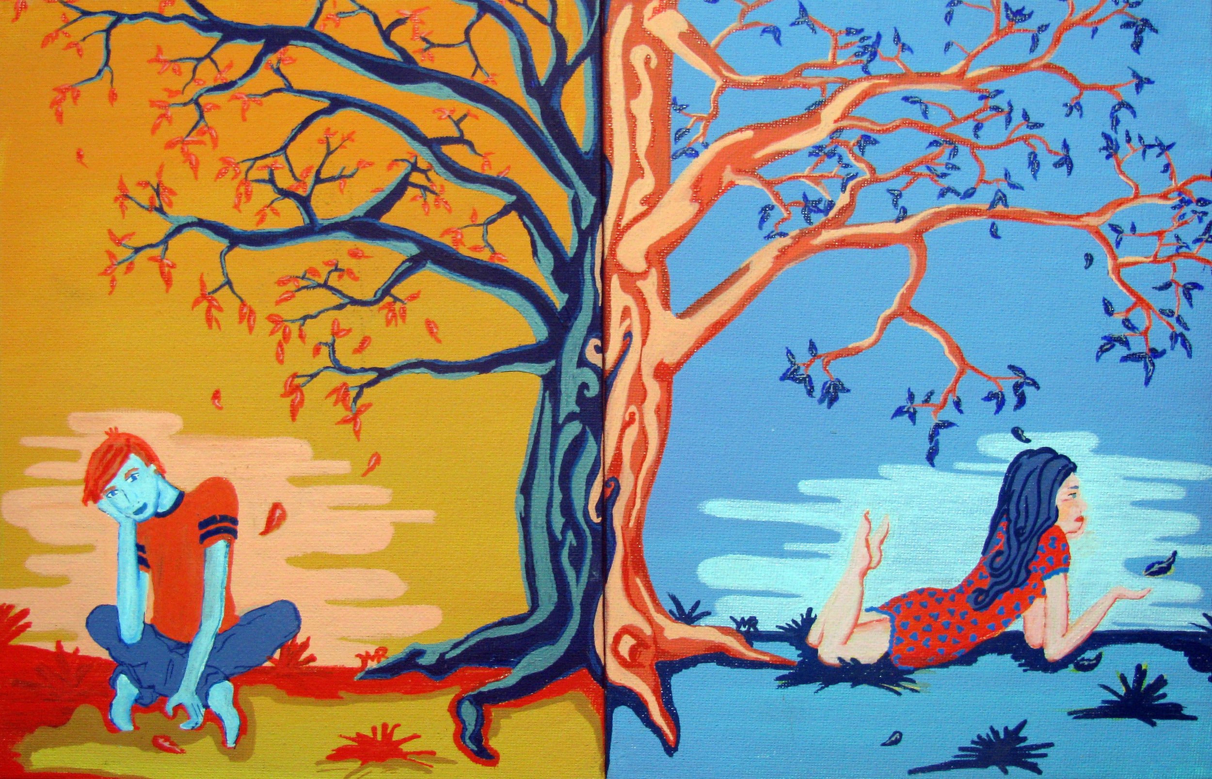 Falling, Acrylic and Paintmarker on Canvas Board, 2009