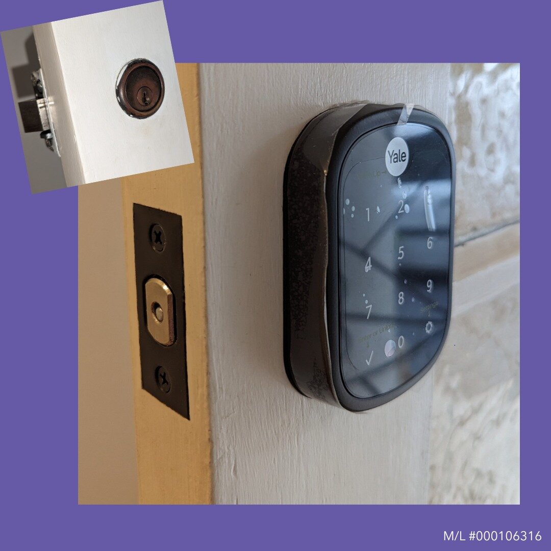 From that to this - we recently did a retro fit, removing an old deadlatch to fit a Yale Assure SL smart deadbolt that the customer had bought themselves. A bit of patching and paiting needed, then the unveiling will take place (AKA, removing the fac