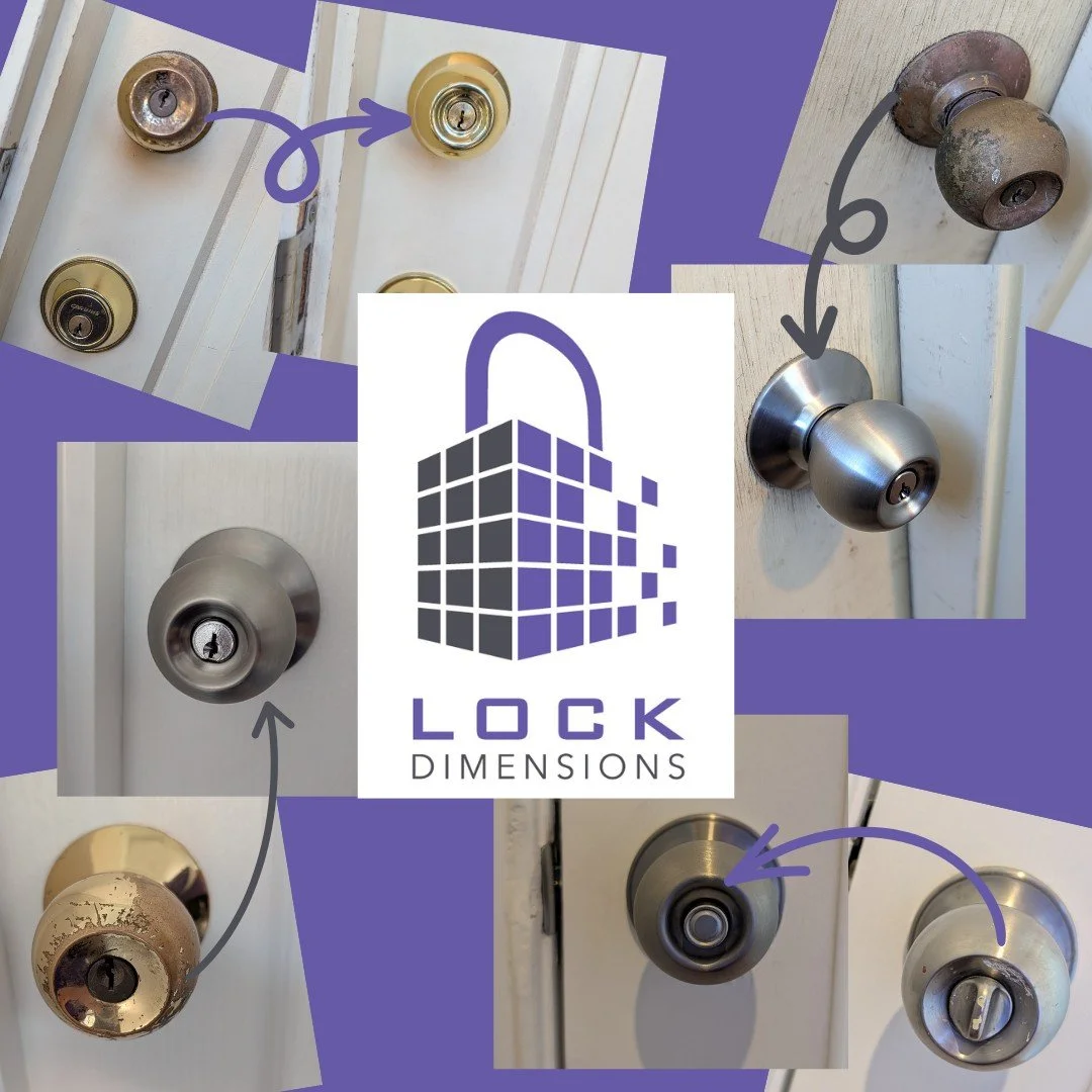 When you move into a home that has been beautifully renovated, but no one noticed the state of the old locks.....with fresh knobsets and one switched one from a turnsnib to a pushbutton lock for consistency throughout the house, the look is complete!