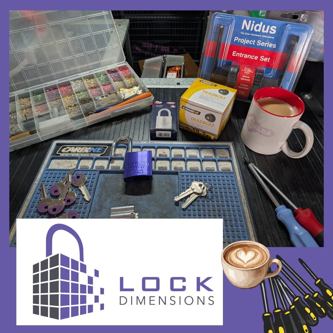 A little bit of job prep in the Lock Dimensions workshop from earlier this week - cutting keys, pinning up locks, listening to some good tunes, fueled up on coffee. Locksmith in her happy place!

#mobilelocksmith #locksmith #morningtonpeninsulalocksm