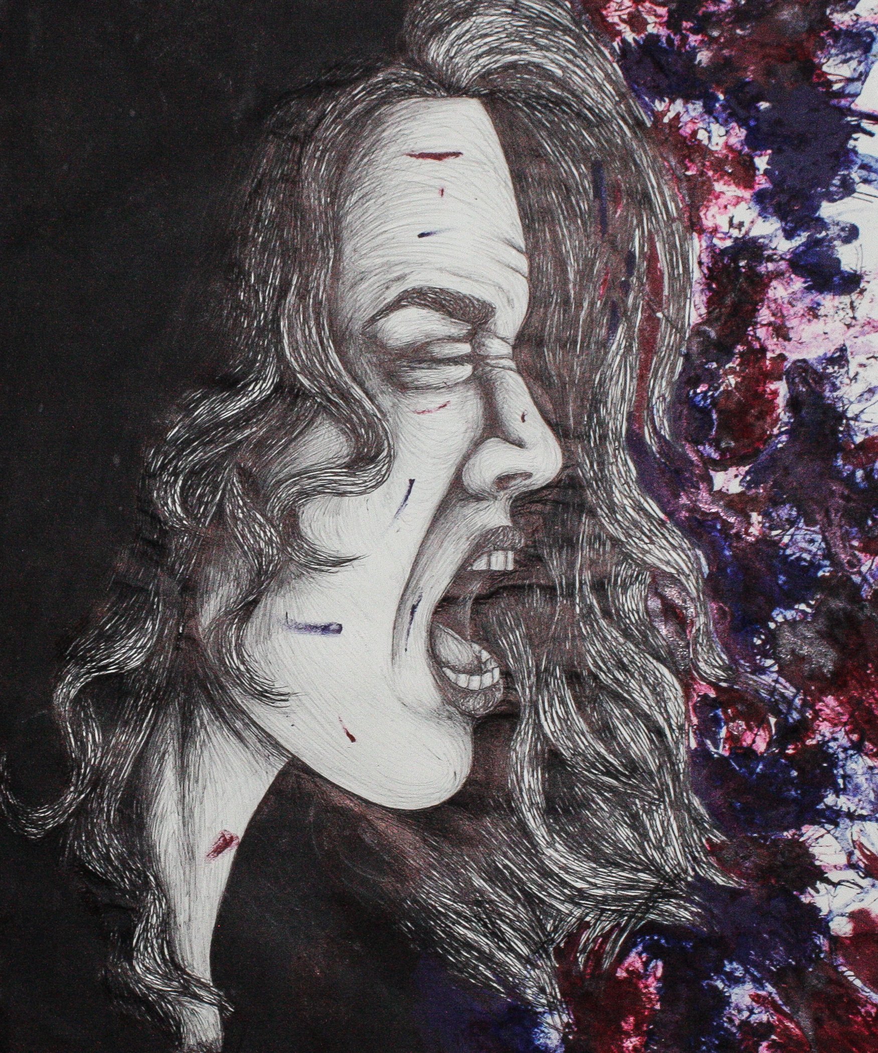 "Riot - Three Days Grace" - ink pens, 14"x17"