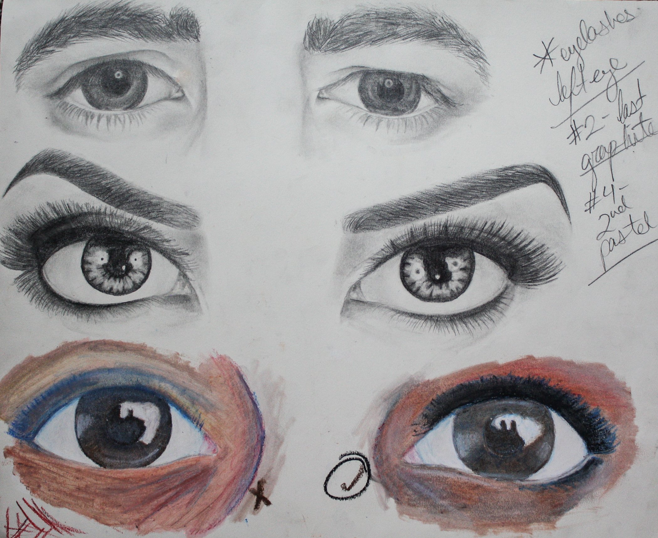"Eye Studies", graphite and oil pastel, 17"x14"