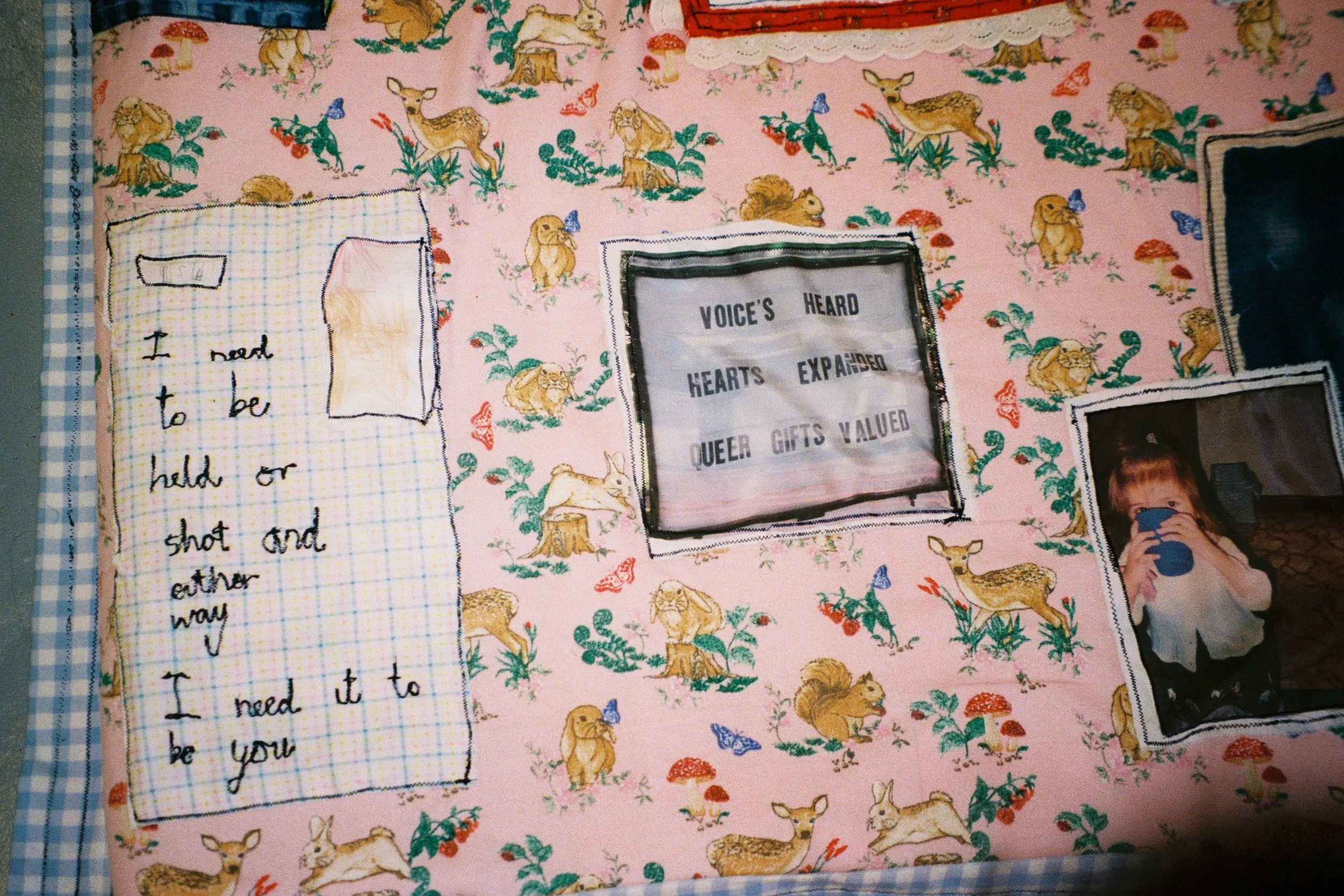 Pōpongi Meitaki (you bank my hair), 2025, fabric, thread, cyanotype, yarn, stuffing