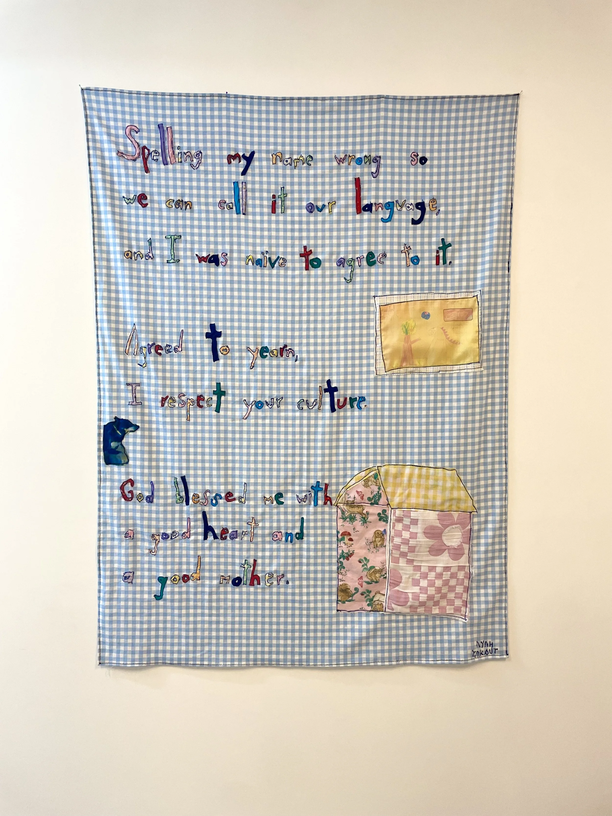 Good Heart (good mother), 2025, fabric, thread and cyanotype