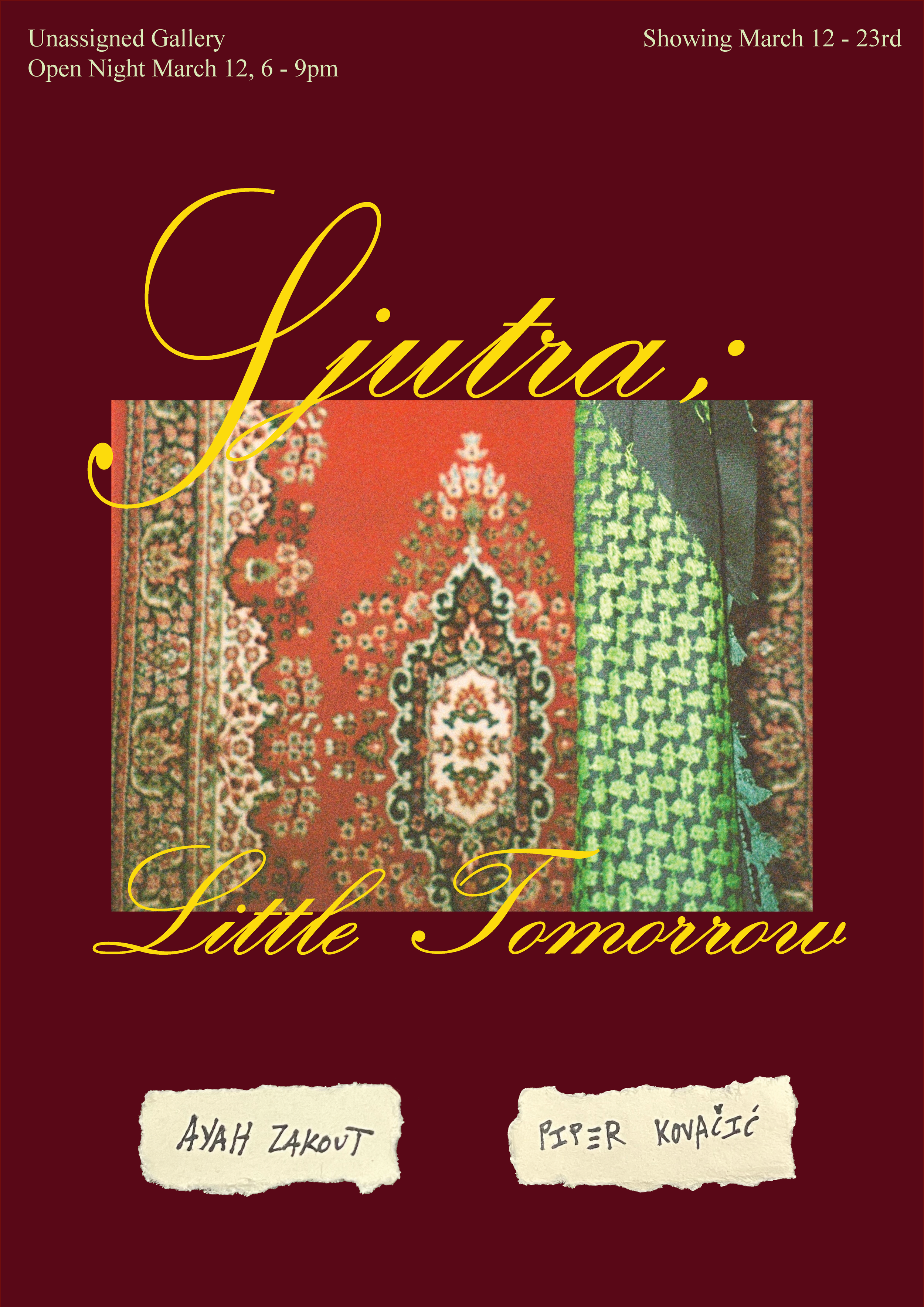 Promotional poster for Sjutra; Little Tomorrow, by Ayah Zakout