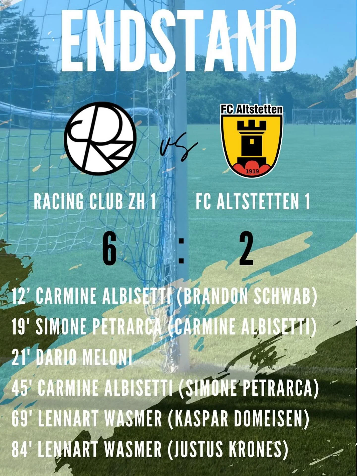 Klarer Sieg bei tr&uuml;bem, windigem Wetter

Racings Mannen vom 1 begr&uuml;ssten den FC Altstetten auf der Festung. Von Beginn an wollte Racing das Spiel machen und den Ball in den eigenen Reihen behalten, was der FCA durch hohes Pressing zu verhin