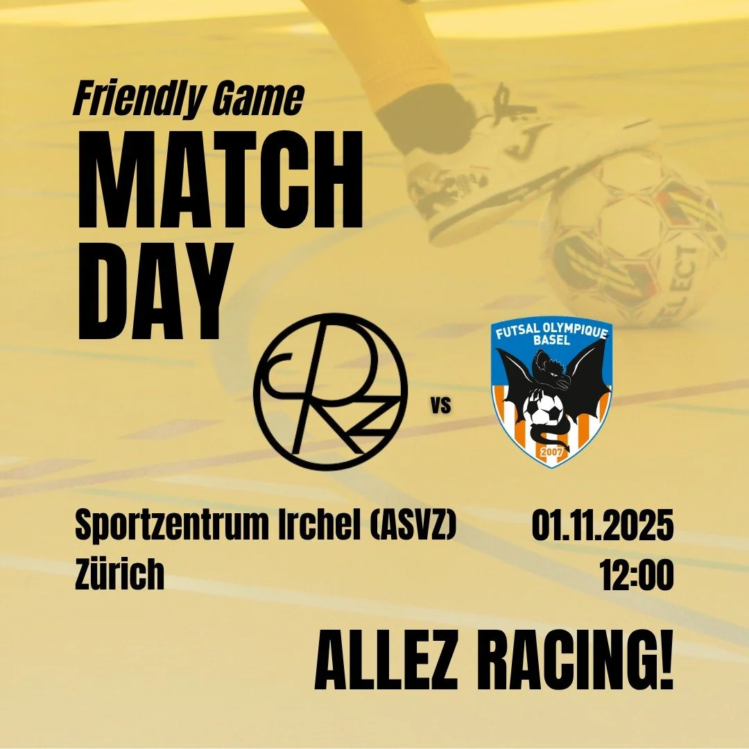 Letztes Testspiel vor dem Cup!

Diesen Samstag d&uuml;rfen wir das erste Herrenteam des @futsalolympiquebasel_offiziell f&uuml;r ein Freundschaftsspiel empfangen. Die Partie findet im Sportzentrum Irchel statt.

Es ist f&uuml;r unsere Racer der letzt