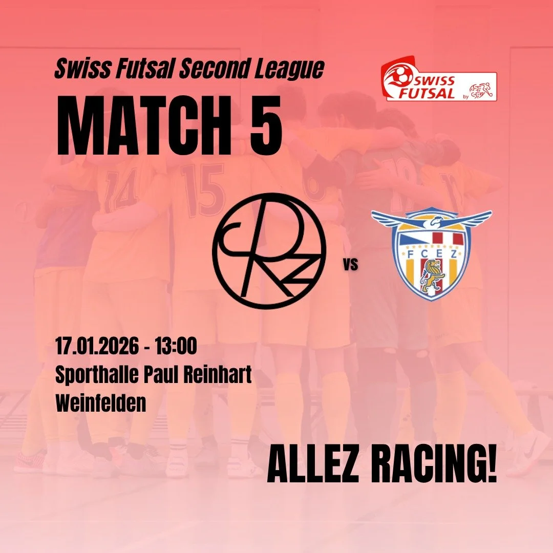 Match Nr. 5 steht an! 🔥

Nach der Winterpause geht es f&uuml;r unsere Racer weiter in der #SwissFutsalSecondLeague. Der n&auml;chste Gegner heisst @fcez.offiziell 👏 Nach den letzten drei aufeinanderfolgenden Siegen wird unser Team alles tun, um das