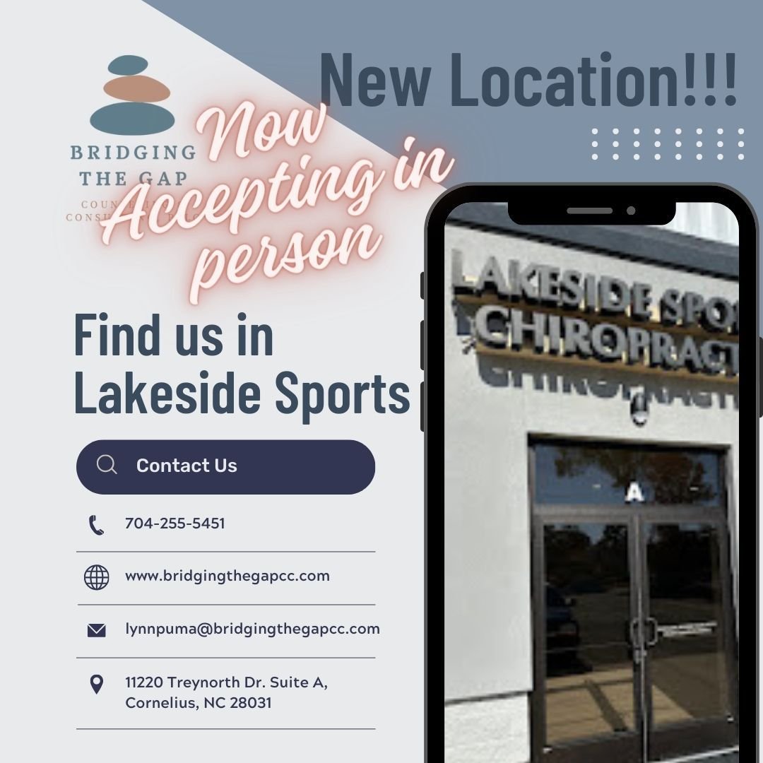 Exciting news to share!! Bridging the Gap is now accepting in person sports counseling appointments.  Our new office is located in Lakeside Sports Chiropractic at The Links at Lake Norman. 

Reach out today to get scheduled! 

📱704-255-5451
💻 lynnp