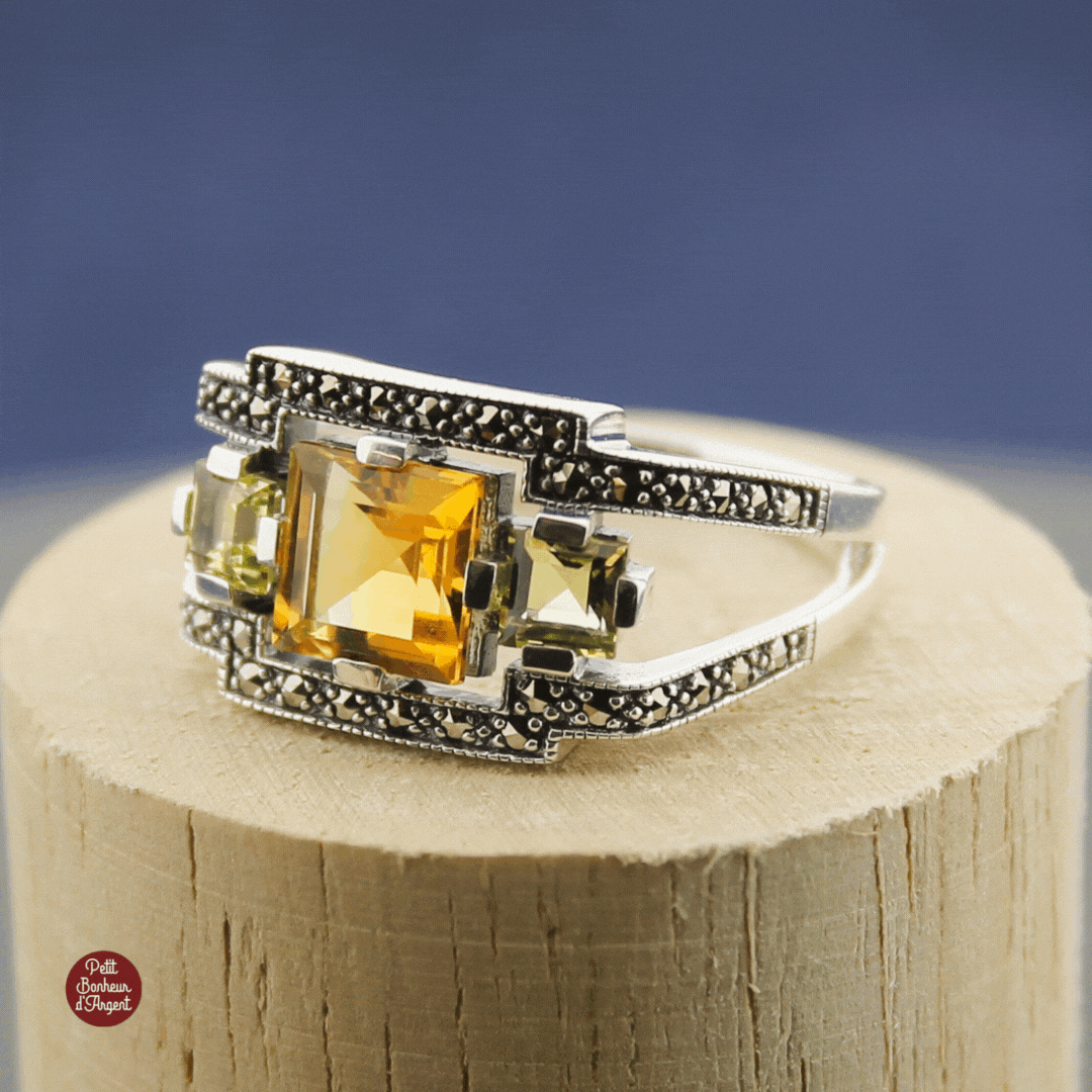Bague Vintage Métrop Argent avec Quartz Lemon et Citrines