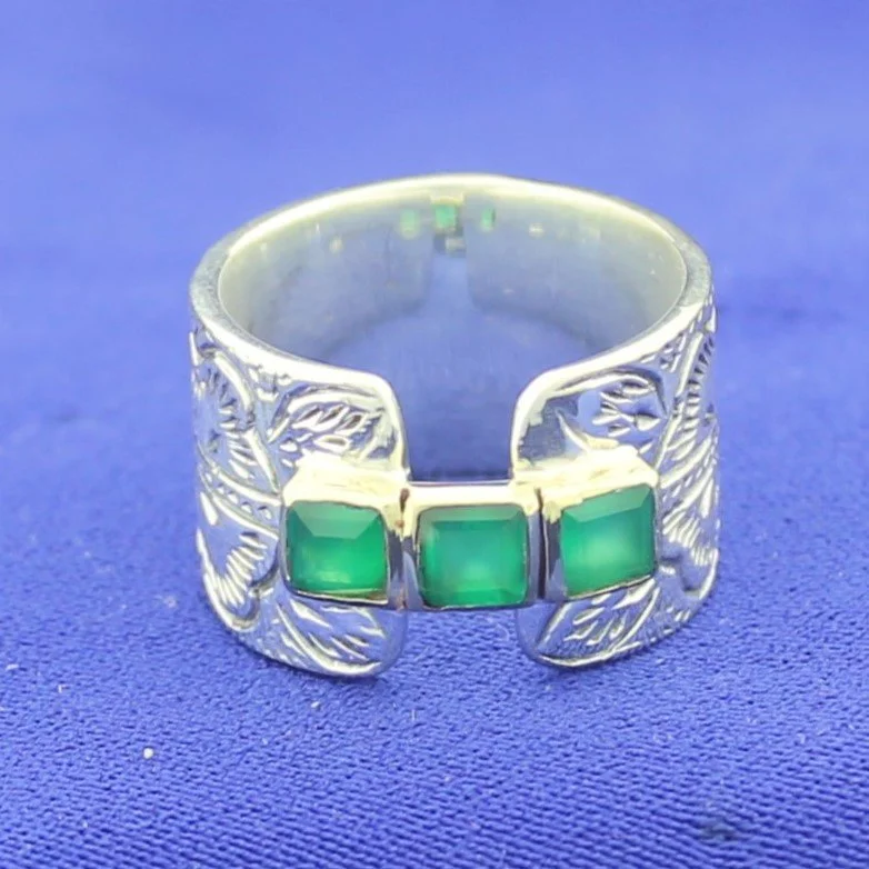 Bague Canyon Argent Laiton & Onyx Vert -  176€  -  -  (Réf R6644)
