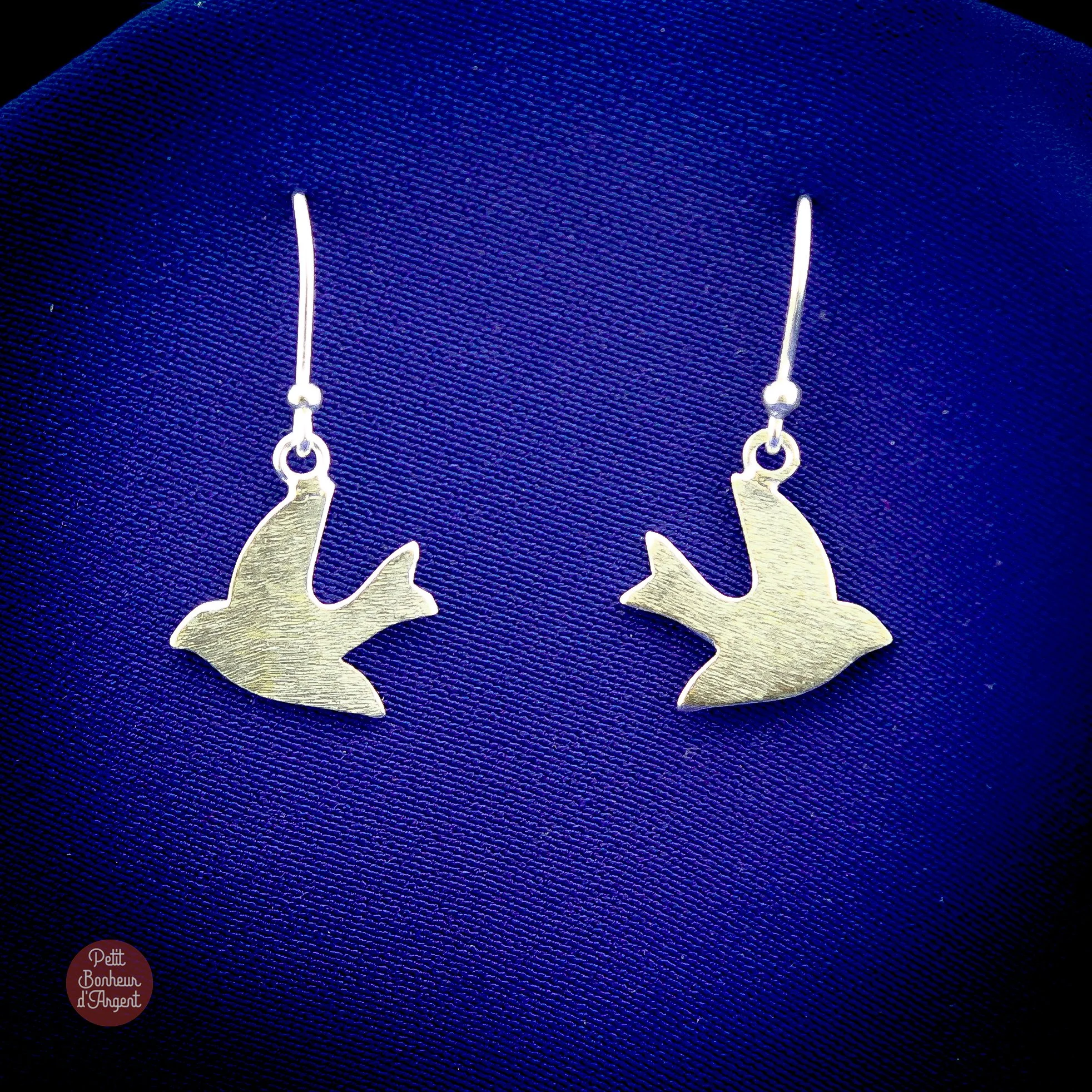 Boucles d'Oreilles en Argent Brossé - Hirondelles