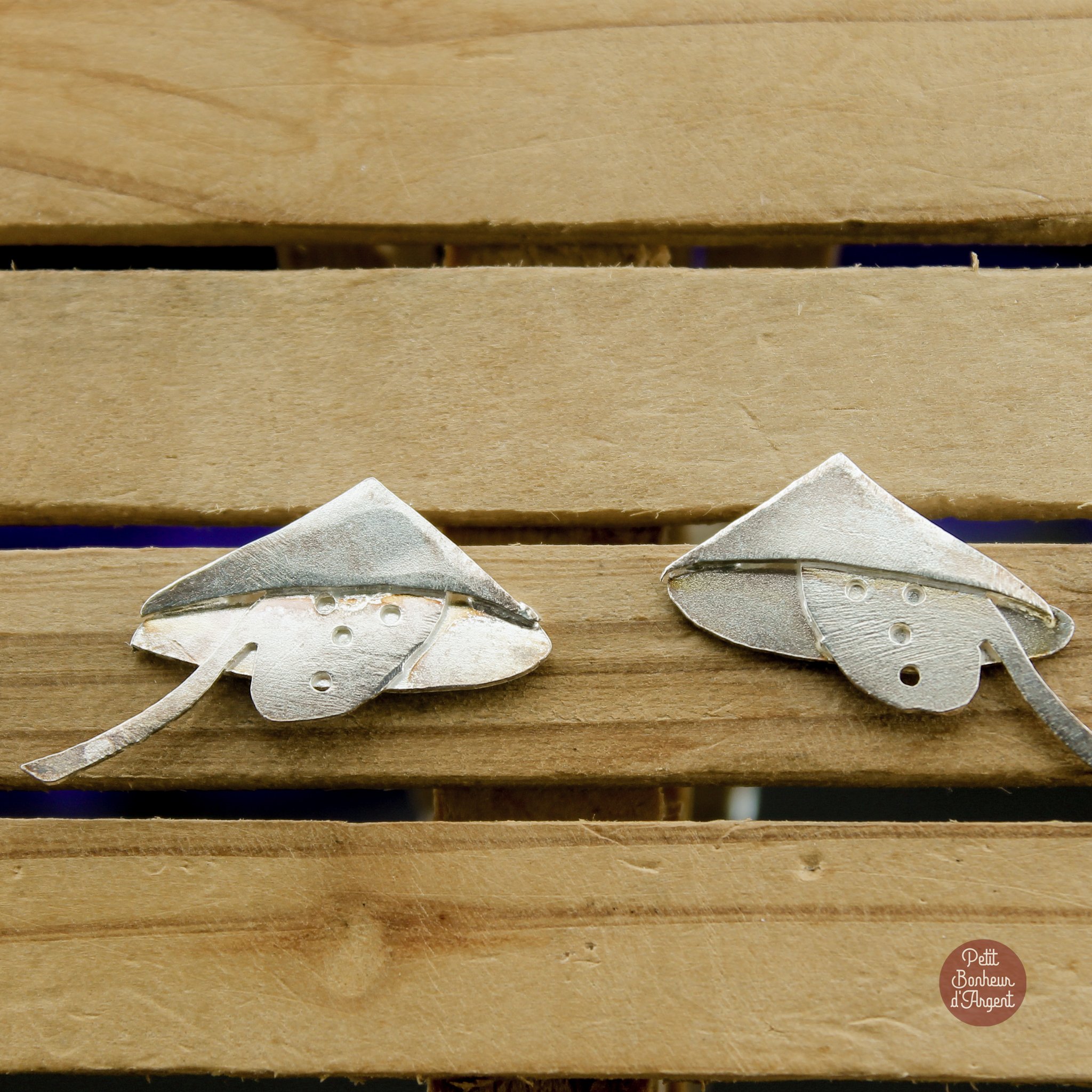 Puces d'Oreilles Argent Brossé 'Les Chinois'