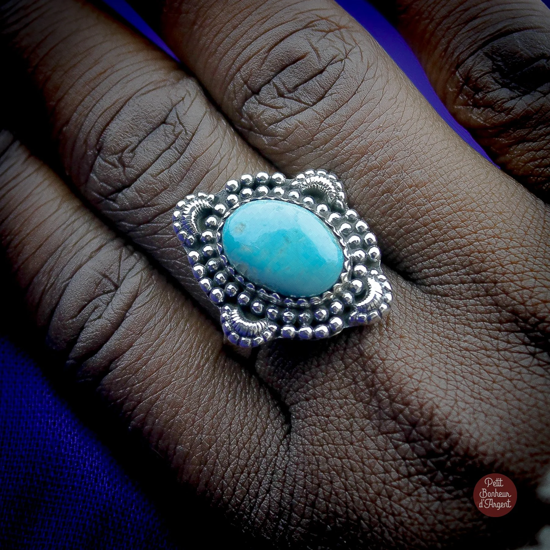 Bague Création Sonora style amérindien en Argent et Turquoise Kingman