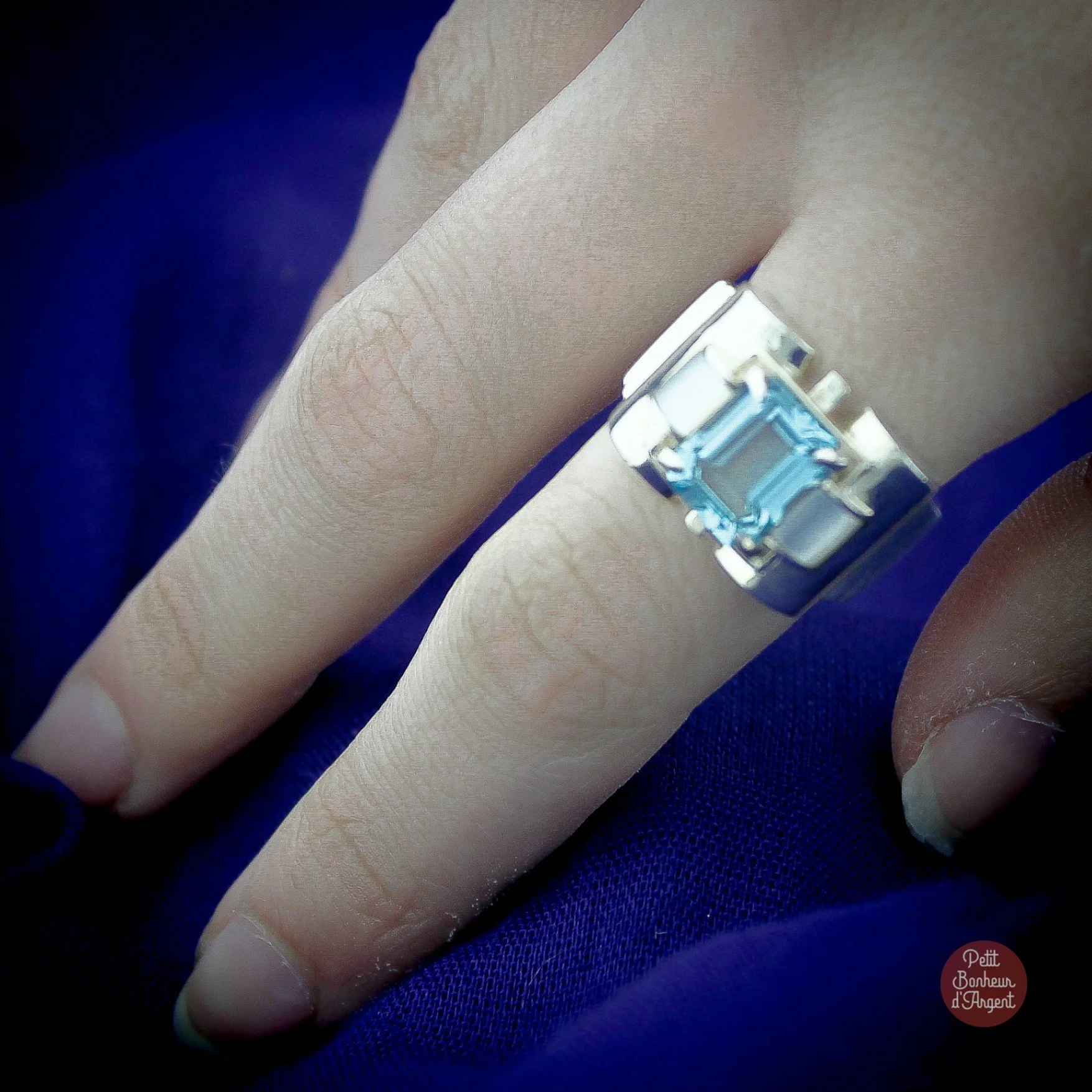 Bague Metrop Argent Topaze Bleue et Nacre