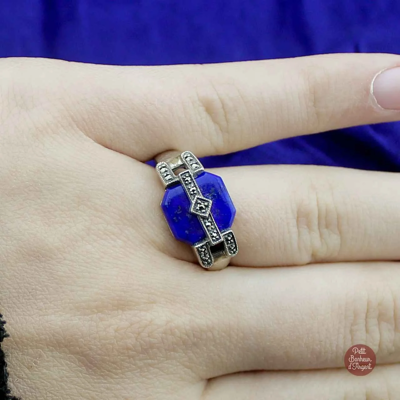 Bague Art Déco Metrop en Argent et Lapis Lazuli