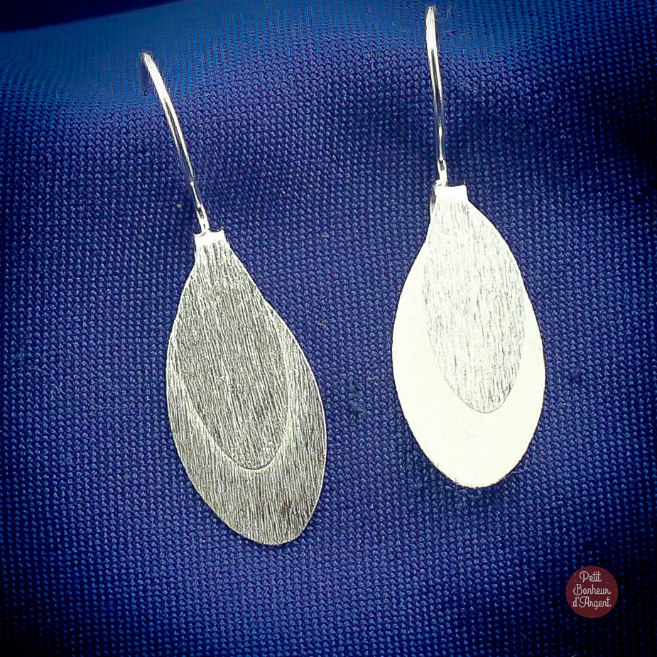 Boucles d'Oreilles Argent brossé Feuilles  (ref MIM090) 
