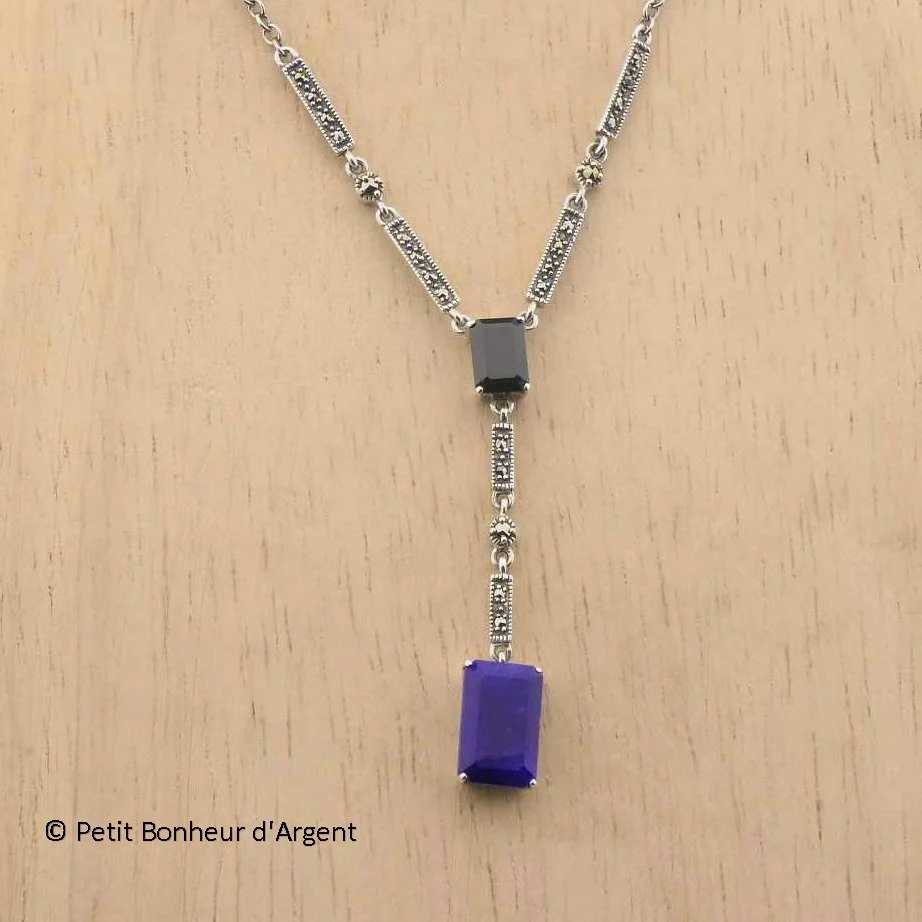 Collier Metrop en Argent avec Lapis Lazuli et Marcassites