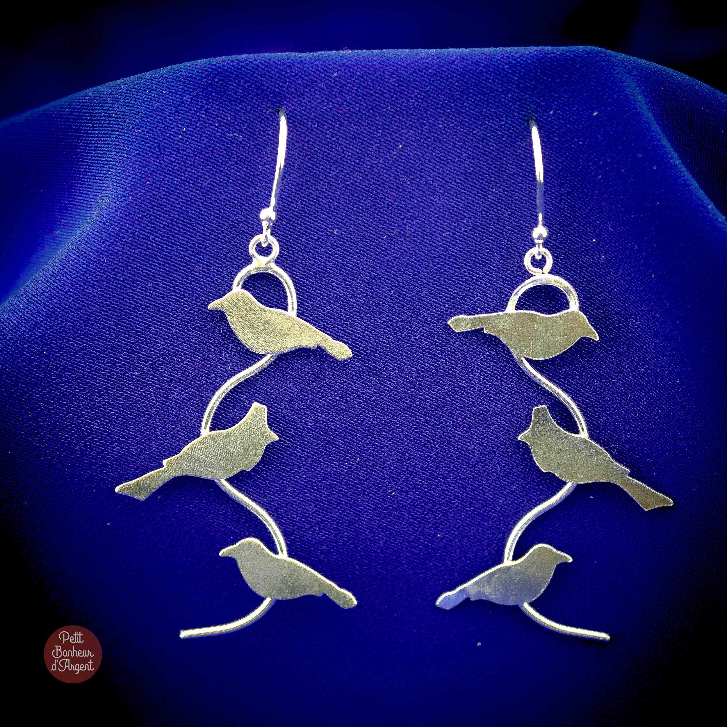 Boucles d'Oreilles Argent Brossé "Oiseaux"