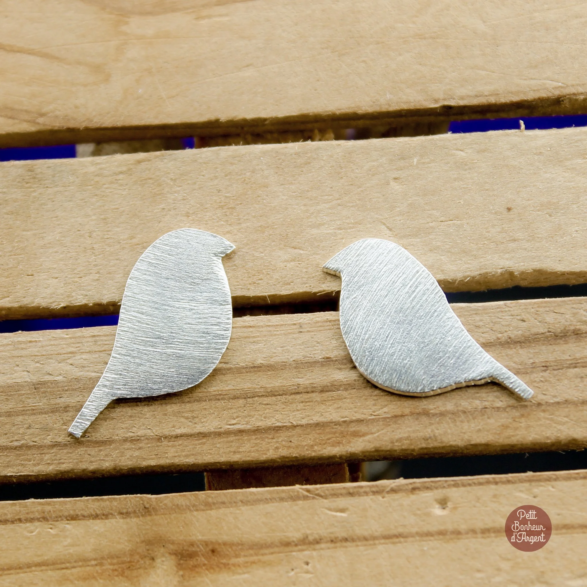 Puces d'Oreilles Moineaux en Argent Brossé