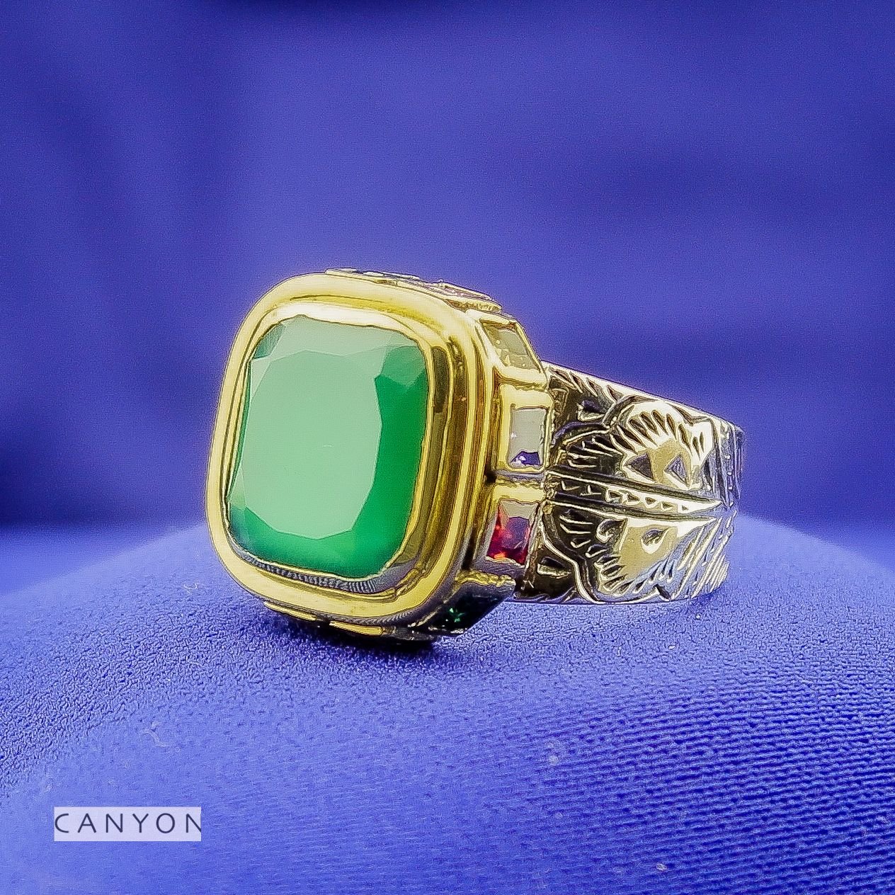 Bague Bicolore Onyx Vert & Oxydes Multicolores