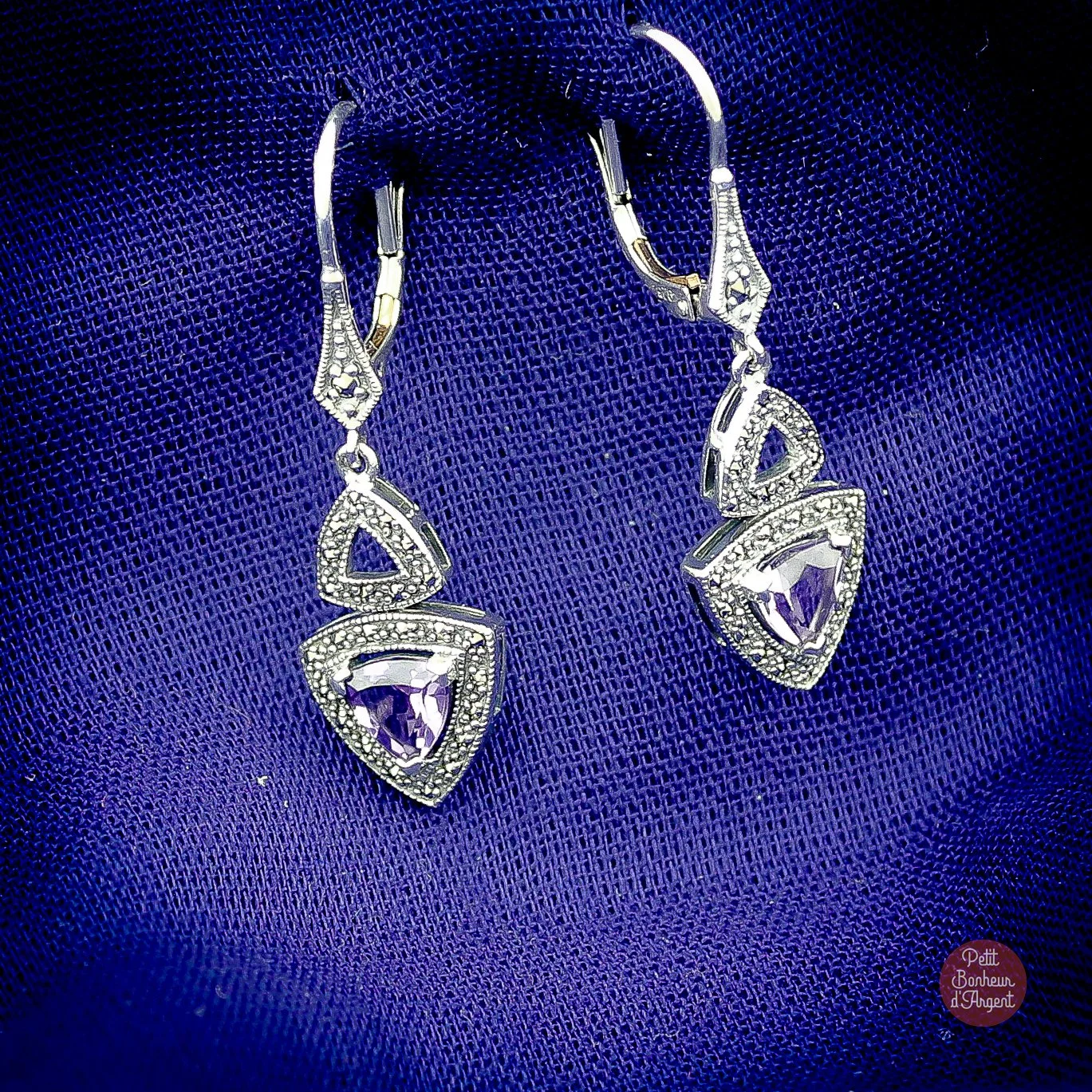 Boucles d'Oreilles Années 20 en Argent et Améthyste