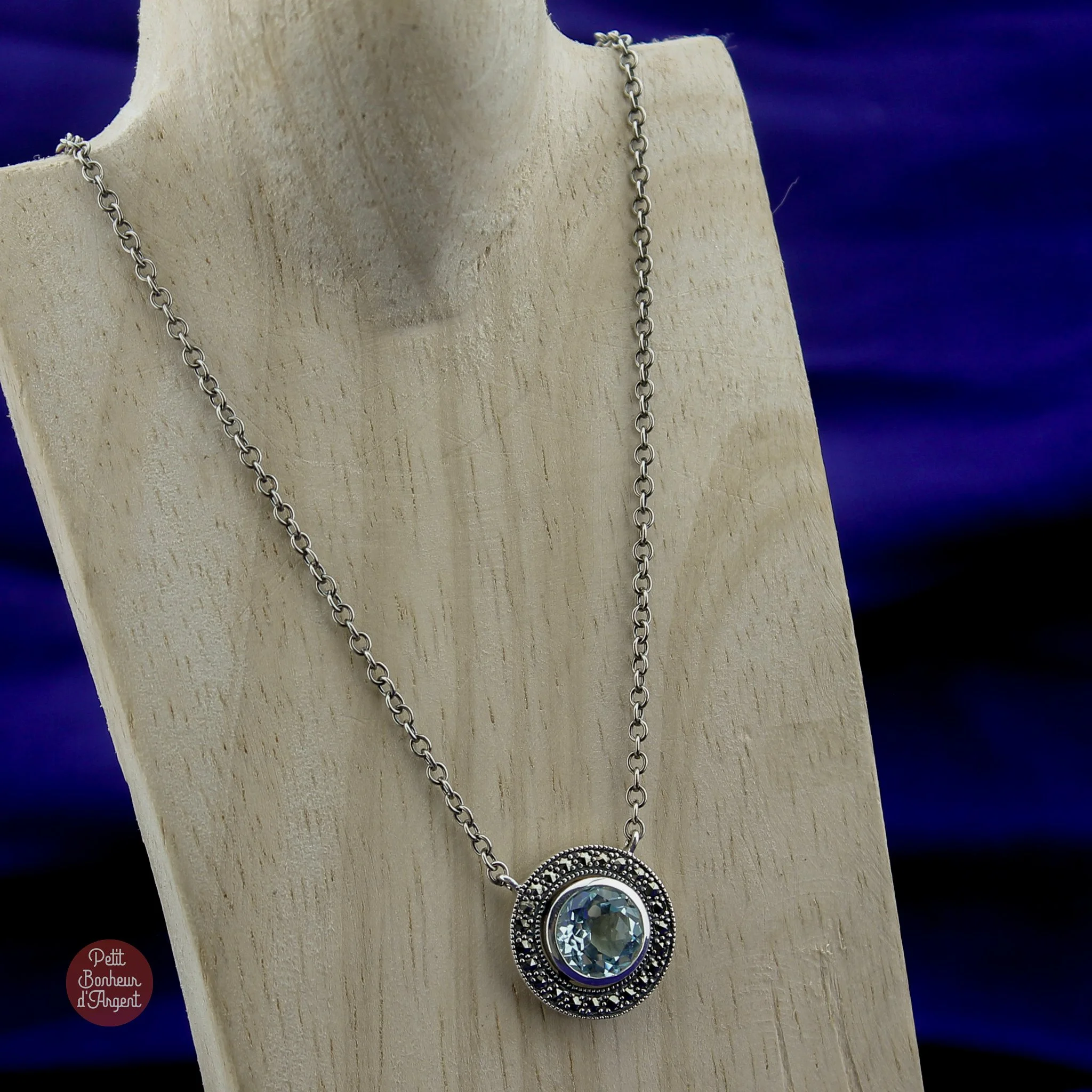 Collier Metrop Art Nouveau Argent et Topaze Bleue