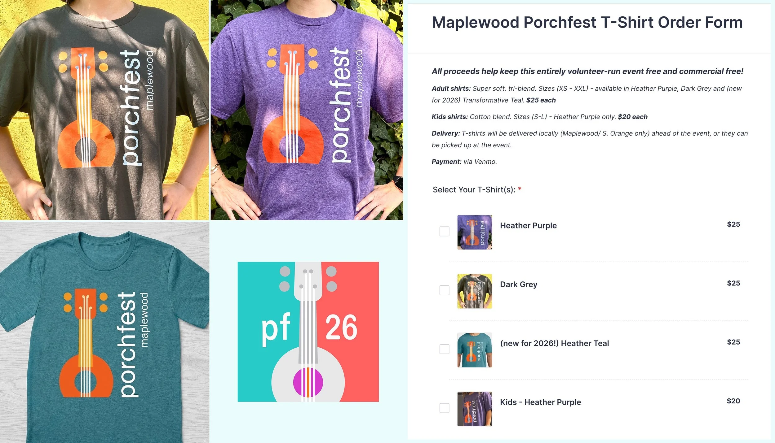 ✨LAST CALL FOR PORCHFEST SHIRTS! ✨

Want to rep the fest and look stylin&rsquo; while supporting local music? This weekend is your final chance to order your official Porchfest tees!

100% of proceeds keep our volunteer-run festival free and awesome 