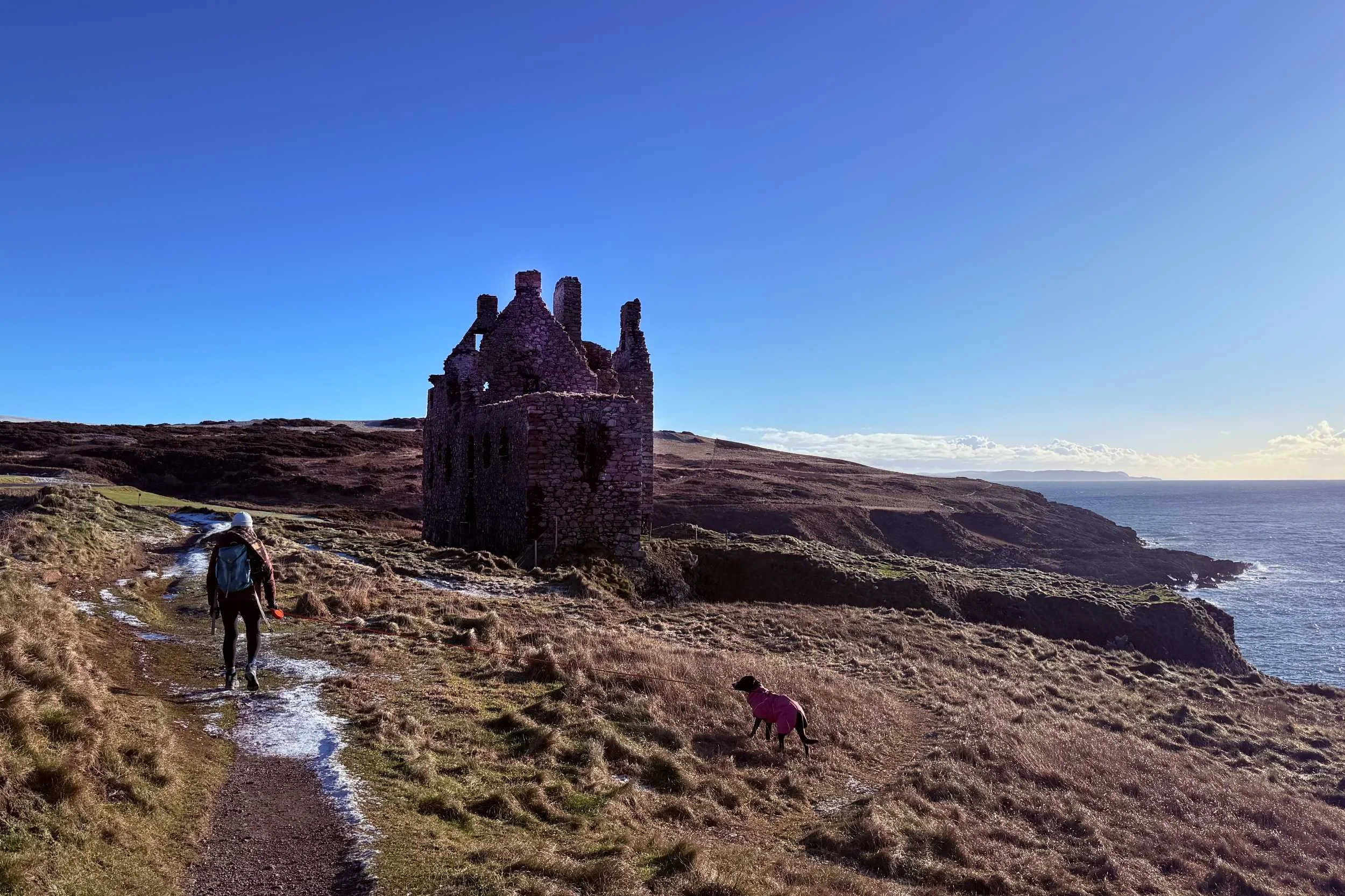 Dunskey Castle on The Rhins of Galloway coast path south of Portpatrick.