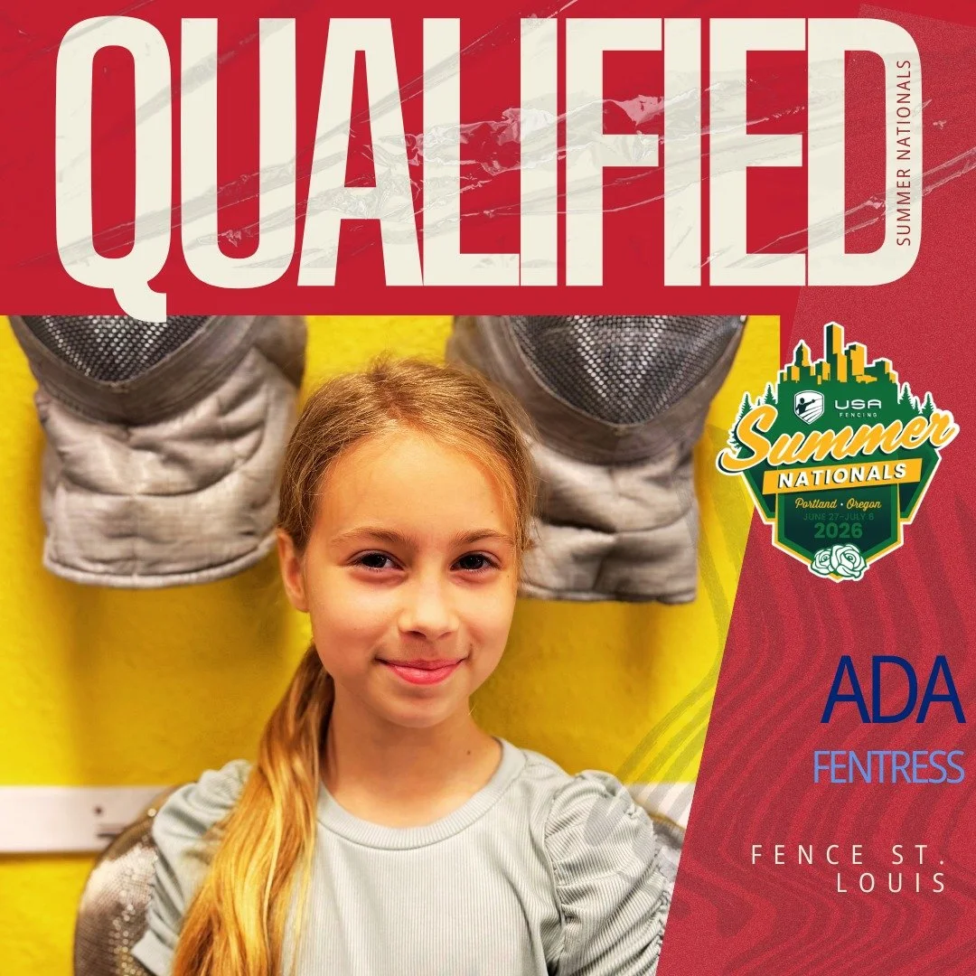 Our youngest fencer going to Summer Nationals is Ada! 

This will be her second national event after competing at the 2026 March NAC in Cleveland, OH.

Ada likes the rich history of fencing, including that it's a French-language sport. She enjoys get