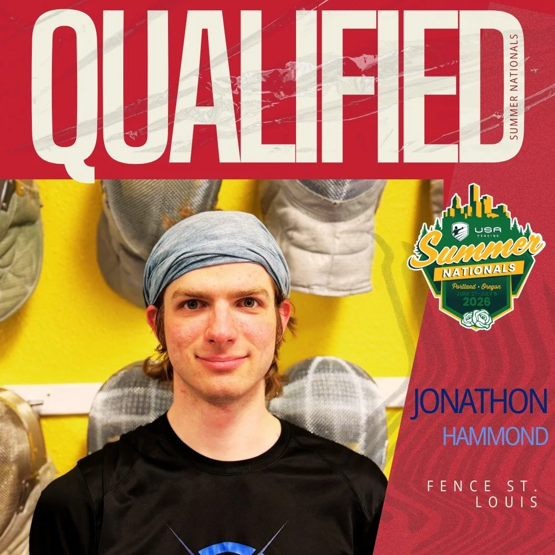 Now for Jonathon!

Jonathon recently earned his D2026, and has been to a couple of national events previously. He also coaches our youth classes and camps. His favorite things about fencing at Fence St. Louis are the people and the community.

In Por