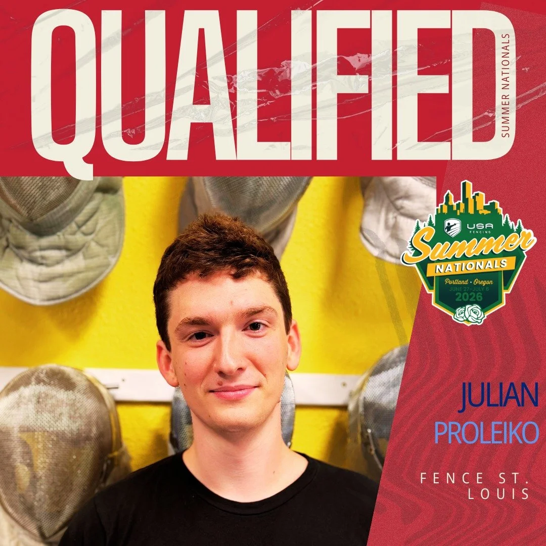 Last but not least, our eighth fencer competing at Summer Nationals is Julian!

Julian earned his D2026 this year and has been working super hard at tournaments and in practice. Portland will be his first national tournament since he competed in Juni