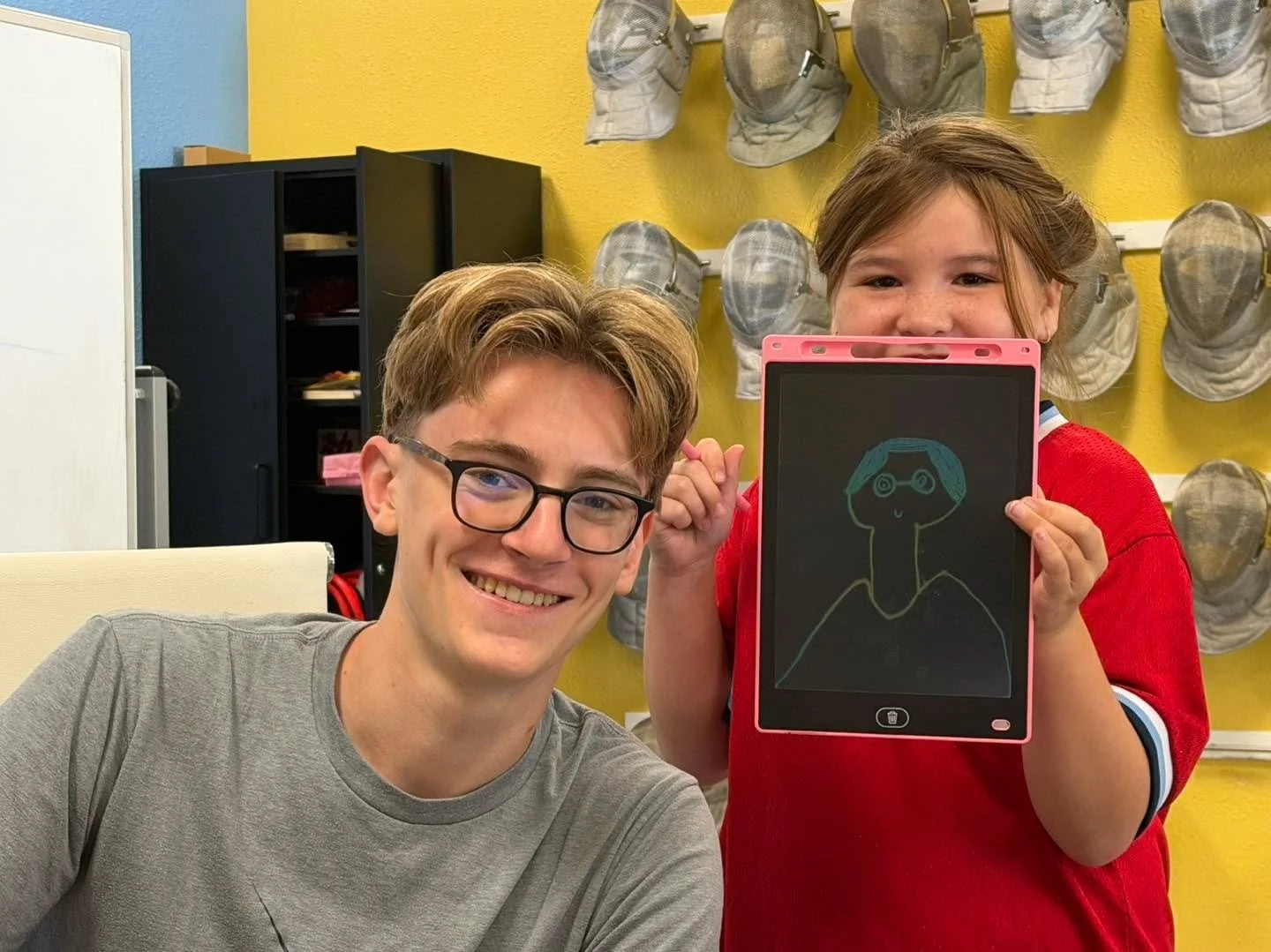Last week, our camper Nevi drew all the coaches on our drawing tablet! Here are her artistic renditions of coaches Andy and Jonathon.

We&rsquo;re in our final week of beginner fencing camp. Next weekend we welcome Coach Zanko from drewfencing for ou