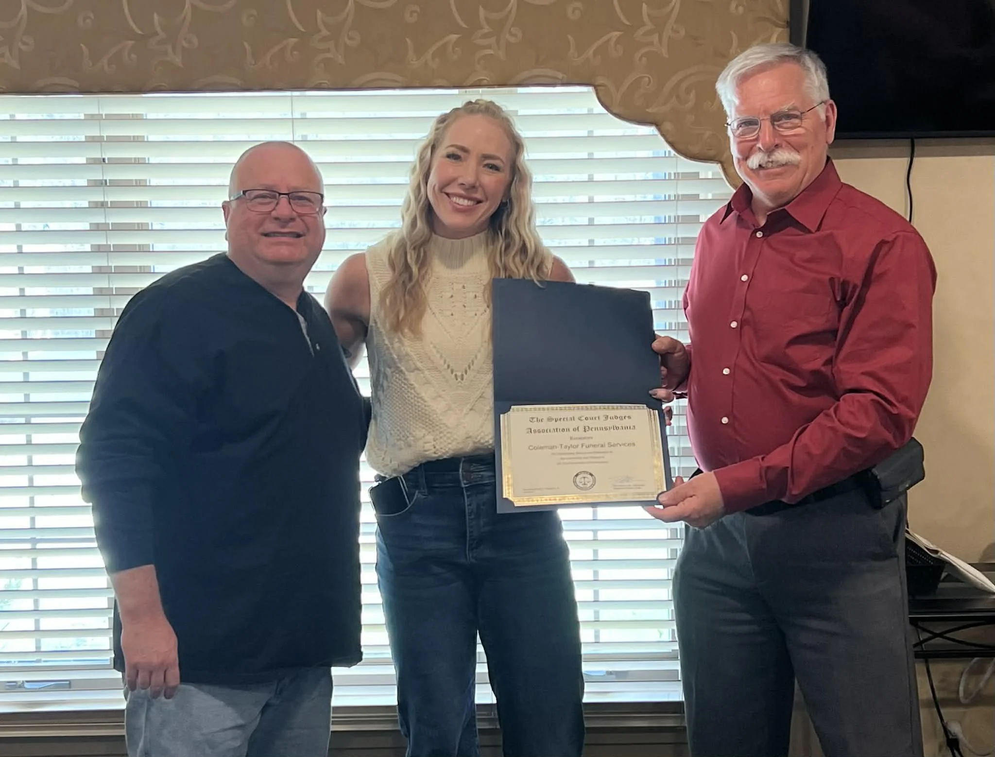 Lou McQuillan, Katlyn Taueetia, John Taylor, Letter of Recognition, District Judge, Cecil Township, Coleman-Taylor Funeral Services