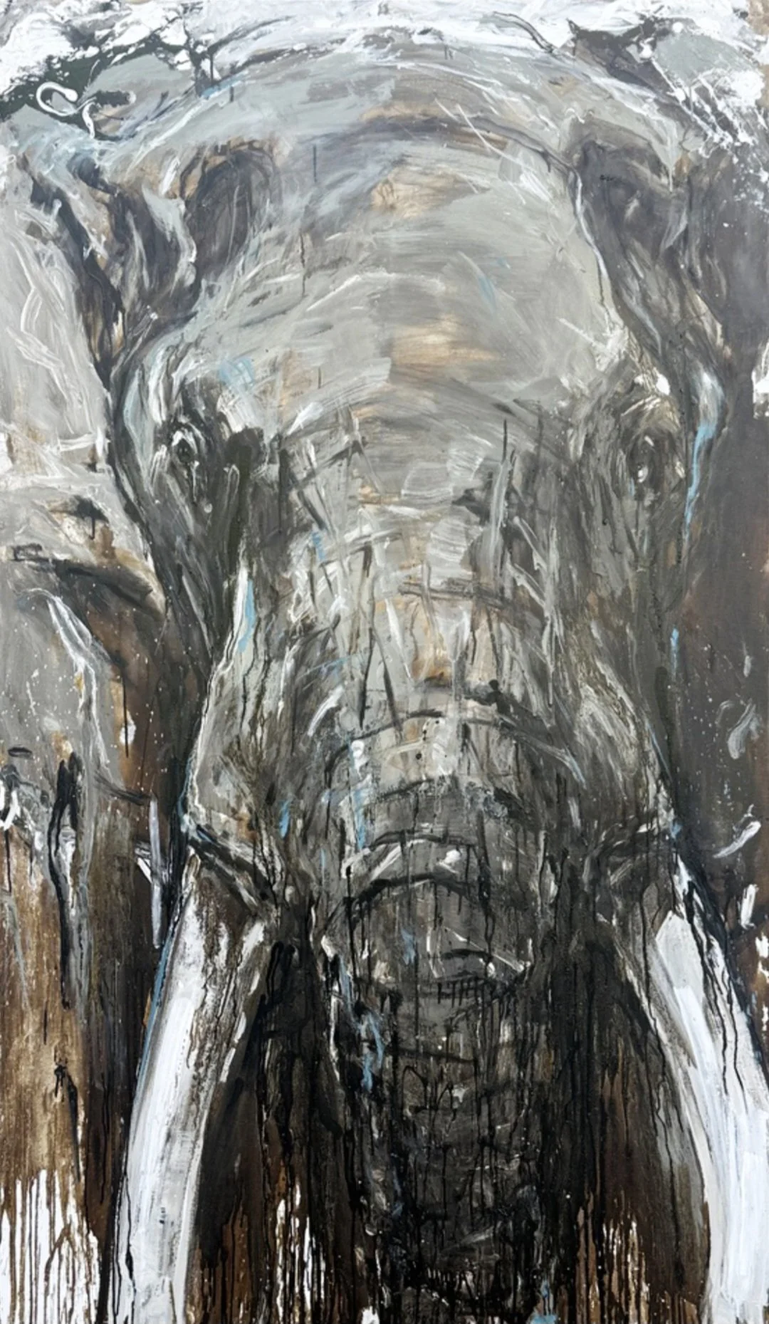 Elefant 164, 220 x 130 cm, Mixed Media auf Leinwand