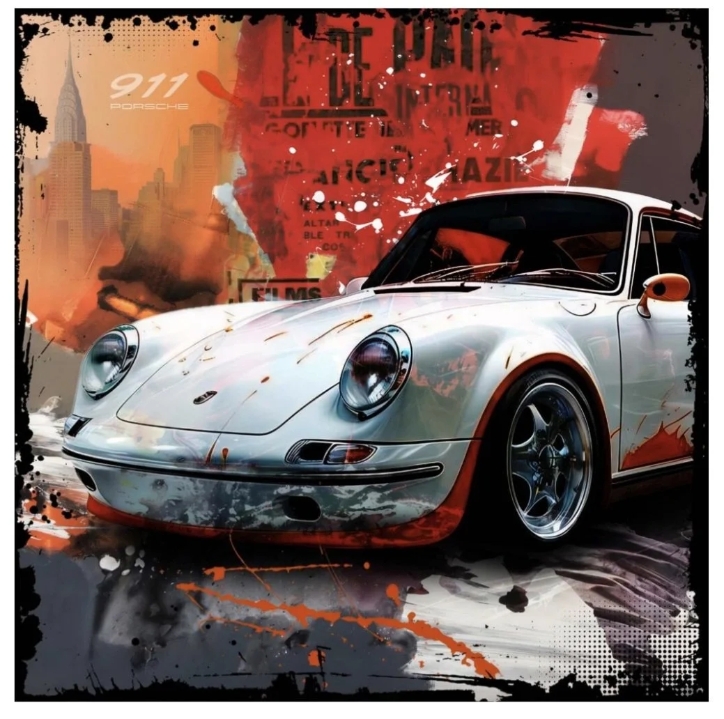 White Speed 911 I, Mixed Media mit Epoxidharz, 100 x 100 cm