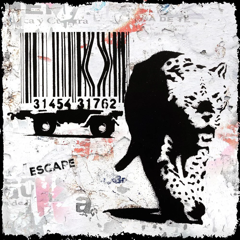 Tribute to Mr. B - Barcode, Mixed Media mit Epoxidharz, 100 x 100 cm