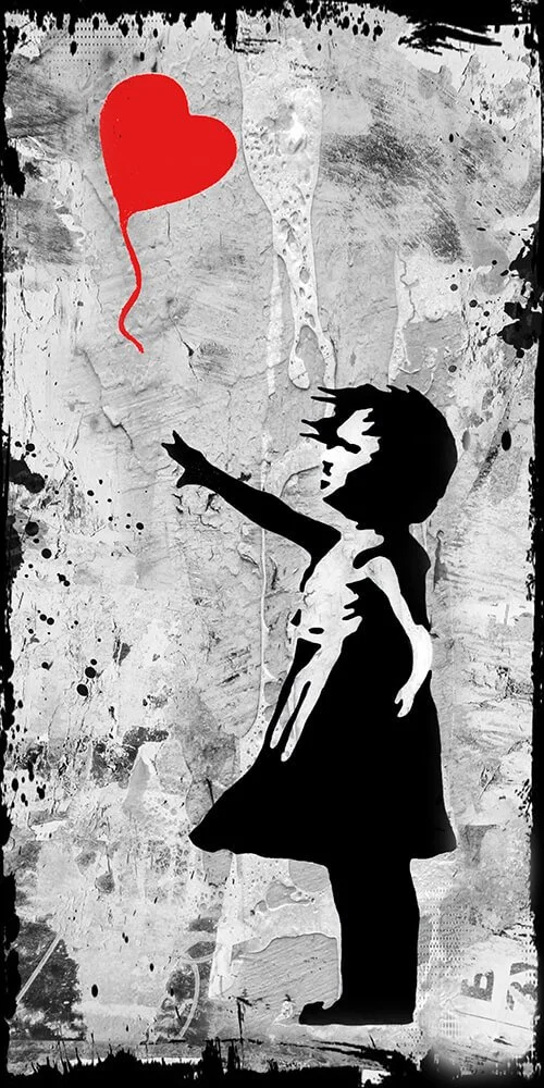 Tribute to Mr. B - Balloon Girl, Mixed Media mit Epoxidharz, 120 x 60 cm