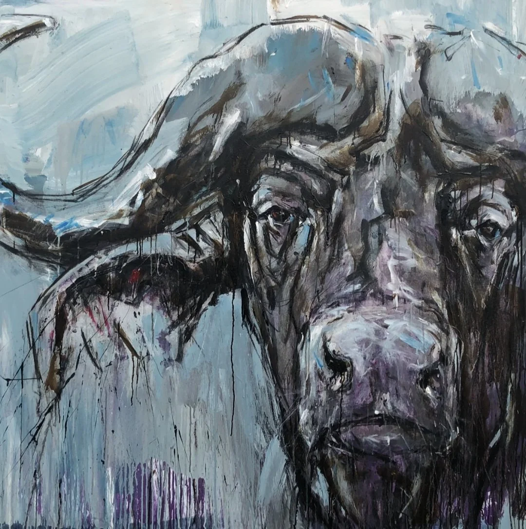 Büffel 40, 120 x 120 cm, Mixed Media auf Leinwand