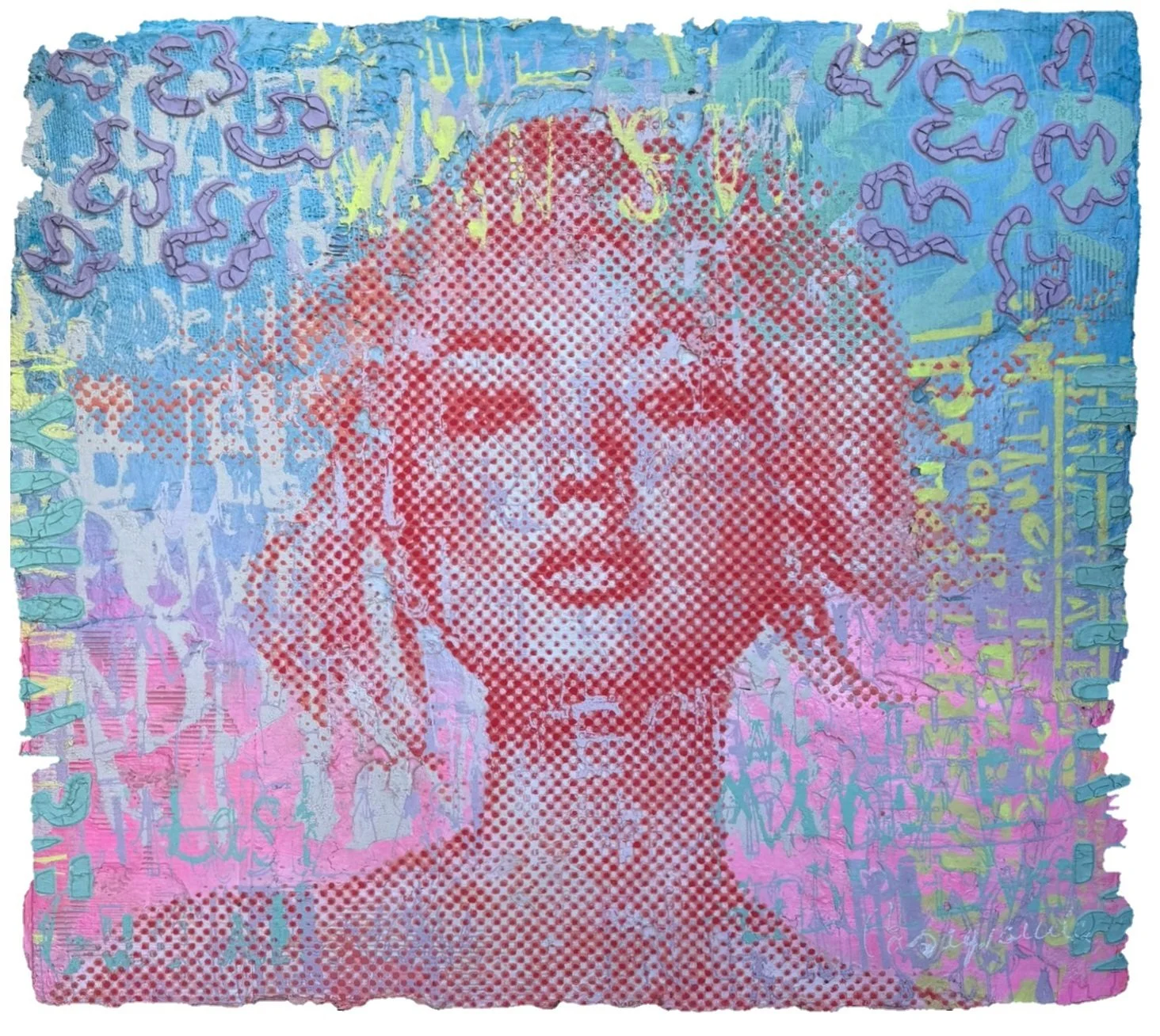 Red Pink Empowerment, Mixed Media auf recyceltem Material, 100 x 120 cm