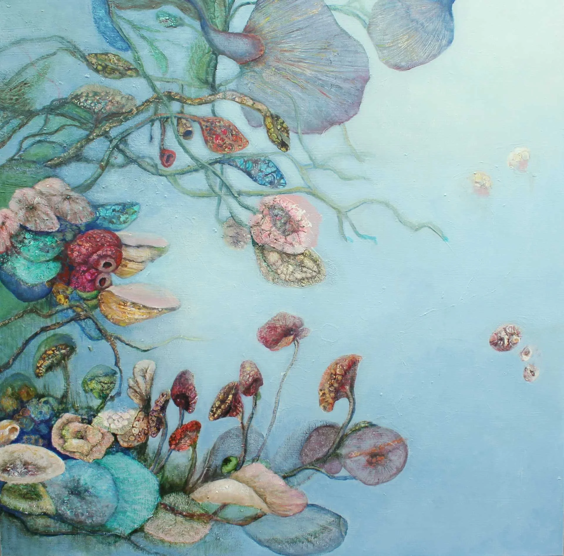 Ocean Blooming 4, Acryl & Mischtechnik auf Leinwand, 100 x 100 cm, Unikat