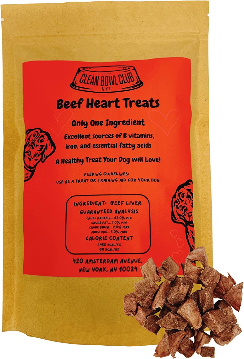 Clean Bowl Club NYC Freeze Dried Beef Hearts | Only One Ingredient | High Protein Dog Treat
