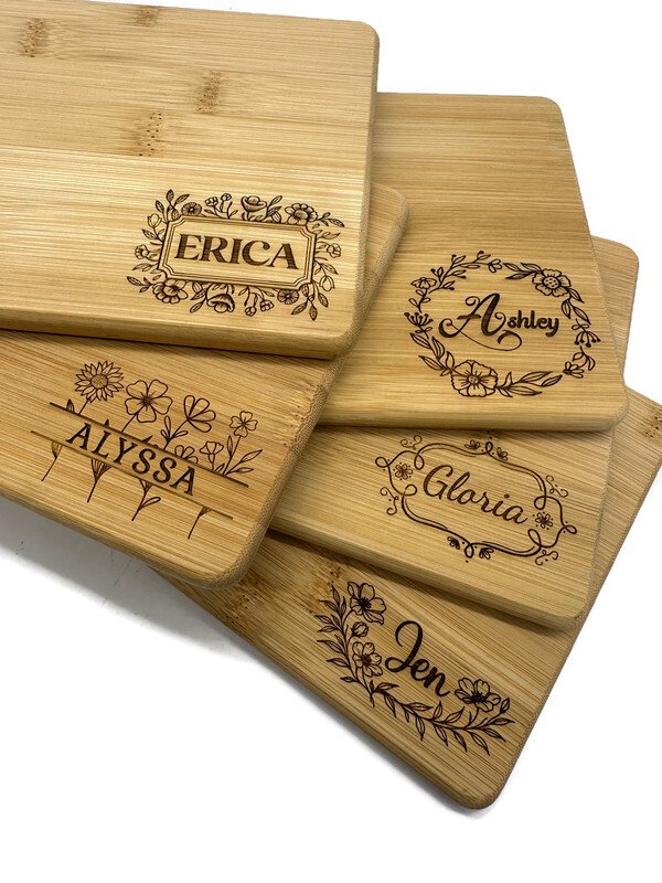 Floral Name Engraved Bamboo Cutting Board