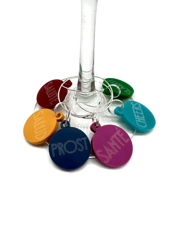 Cheers Classy Wine Glass Charm Tags.  DAZE custom