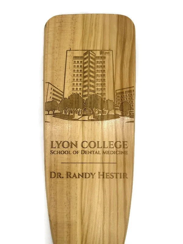 Lyon college engraved retirement paddle.jpg